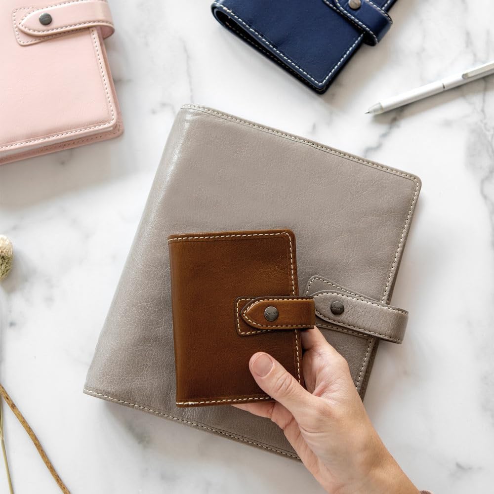 Filofax Malden Organizer, A5 Size, Stone - Tactile, Full-Grain Buffalo Leather, Six Rings, Cotton Cream Week-to-View Calendar Diary, Multilingual, 2025 (C025810-25)