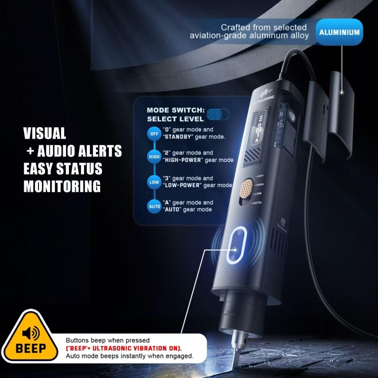 Handheld Ultrasonic Cutter Knife Pro 40KHz 35W, 50pcs Replacement Blades, Multifunctional Cutting Tool Kit with Adjustable Power for 3D Printed Models, Plastic, Wood, Resin, Acrylic, Leather