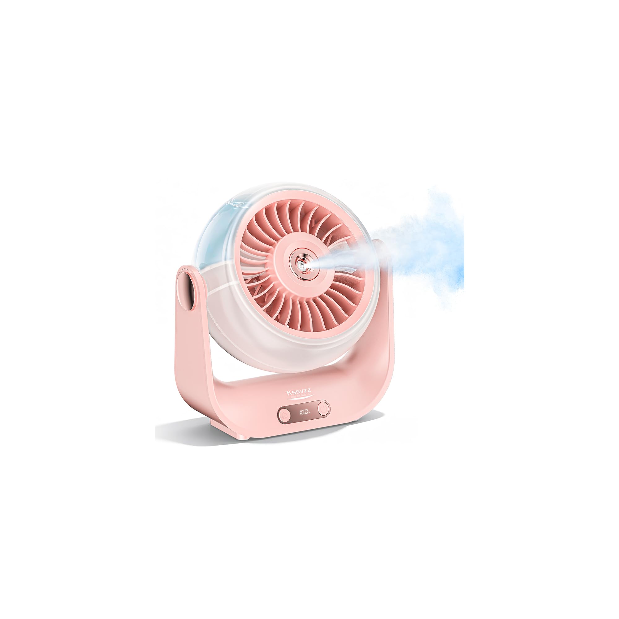 Ventilateur Brumisateur Bureau - 5000mAh Mini Ventilateurs Silencieux de Table avec 5 Vitesses, Ecran LED & Réglable à 90°, Petit Table Fan USB Rechargeable pour Chambre Bureau Extérieur (Rose)