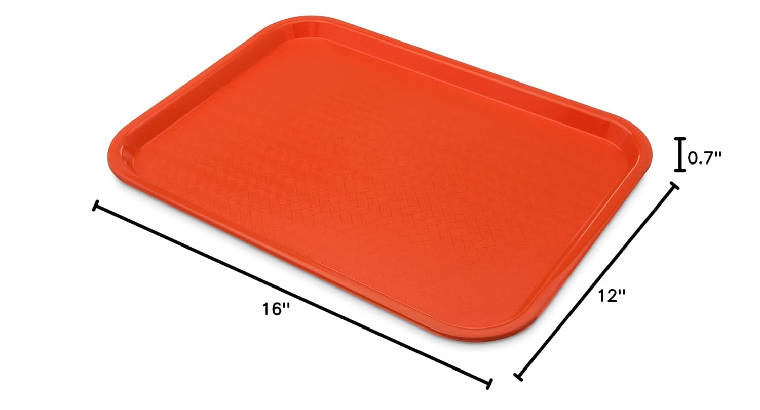 Carlisle FoodService Products CT121624 Cafe Standard Plastic Cafeteria/Fast Food Tray, NSF Certified, BPA Free, 16" Length x 12" Width, Orange (Pack of 24)