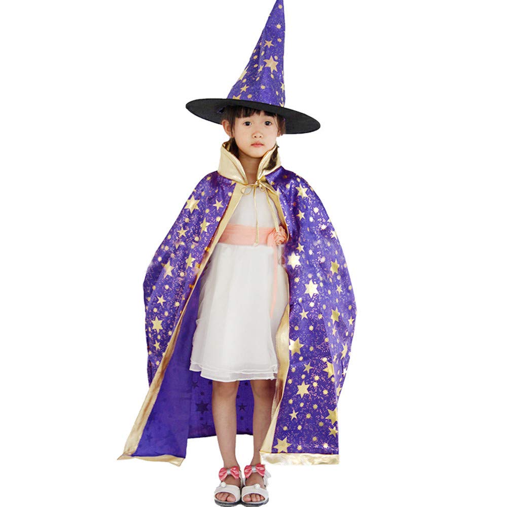 Spritumn Halloween Party Costumes Witch Wizard Cloak with Hat Fancy Dress for Kids Children Boys Girls Halloween Props Set (PP)
