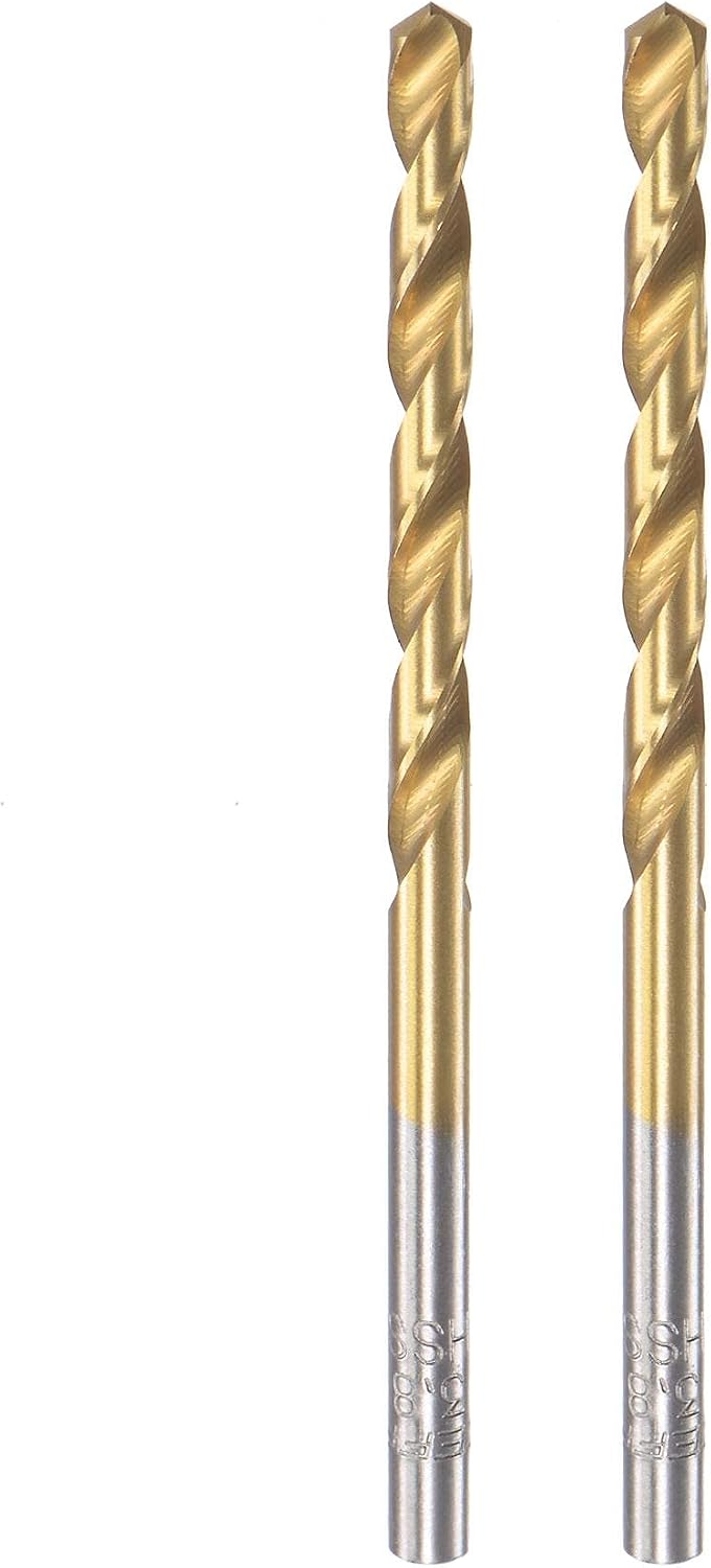 sourcing map High Speed Steel Straight Shank Twist Drill Bit Fully Ground Titanium Coated 3.8mm Drill Diameter 75mm Total Length 36mm Drill Bit Length 2 Pcs