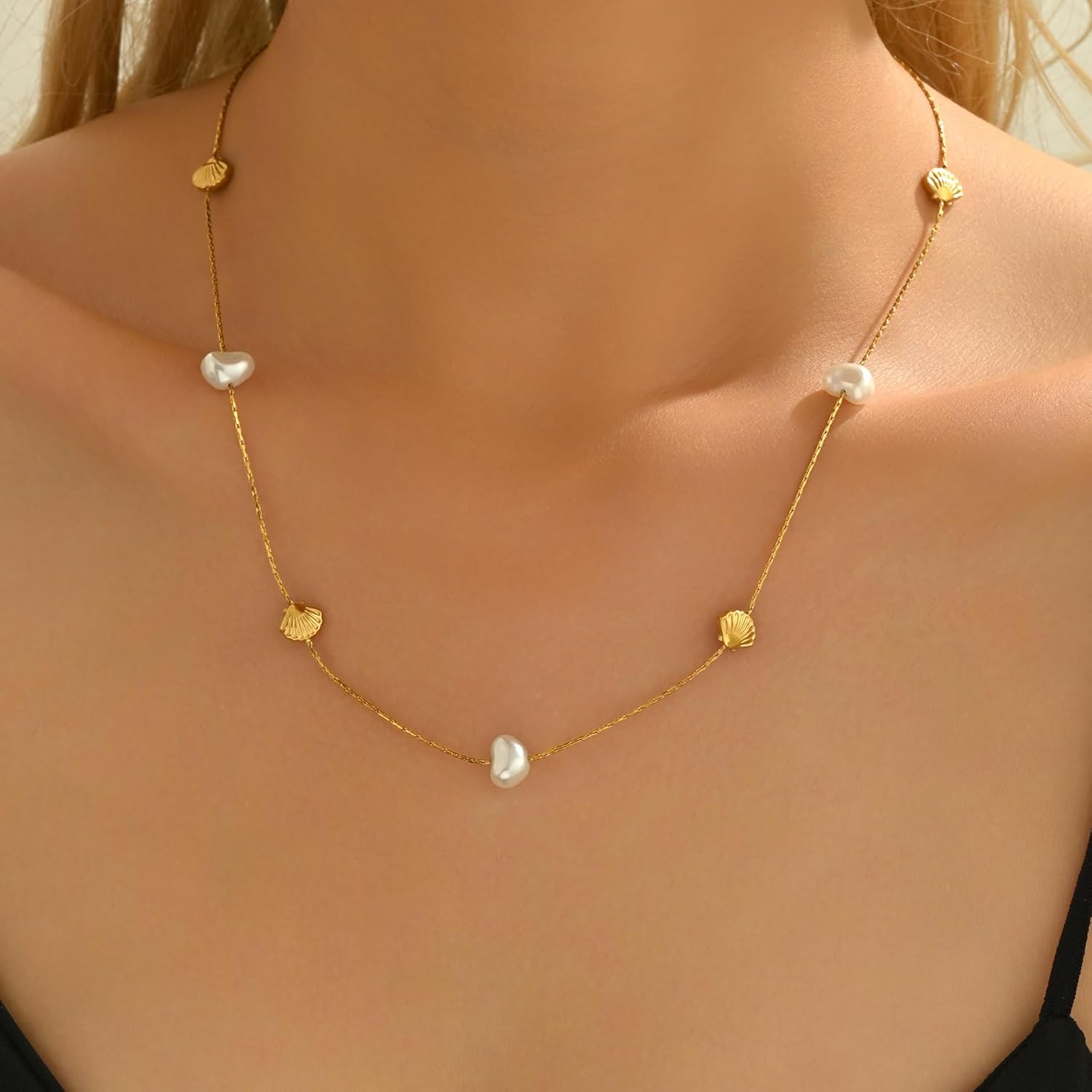 18K Gold Plated Choker Necklace for Women, Dainty Heart, Star, Moon, Cross, Daisy, Shell, Coin, Coffee Bean Link Chain Necklaces, Boho Summer Beach Jewelry - Image 2
