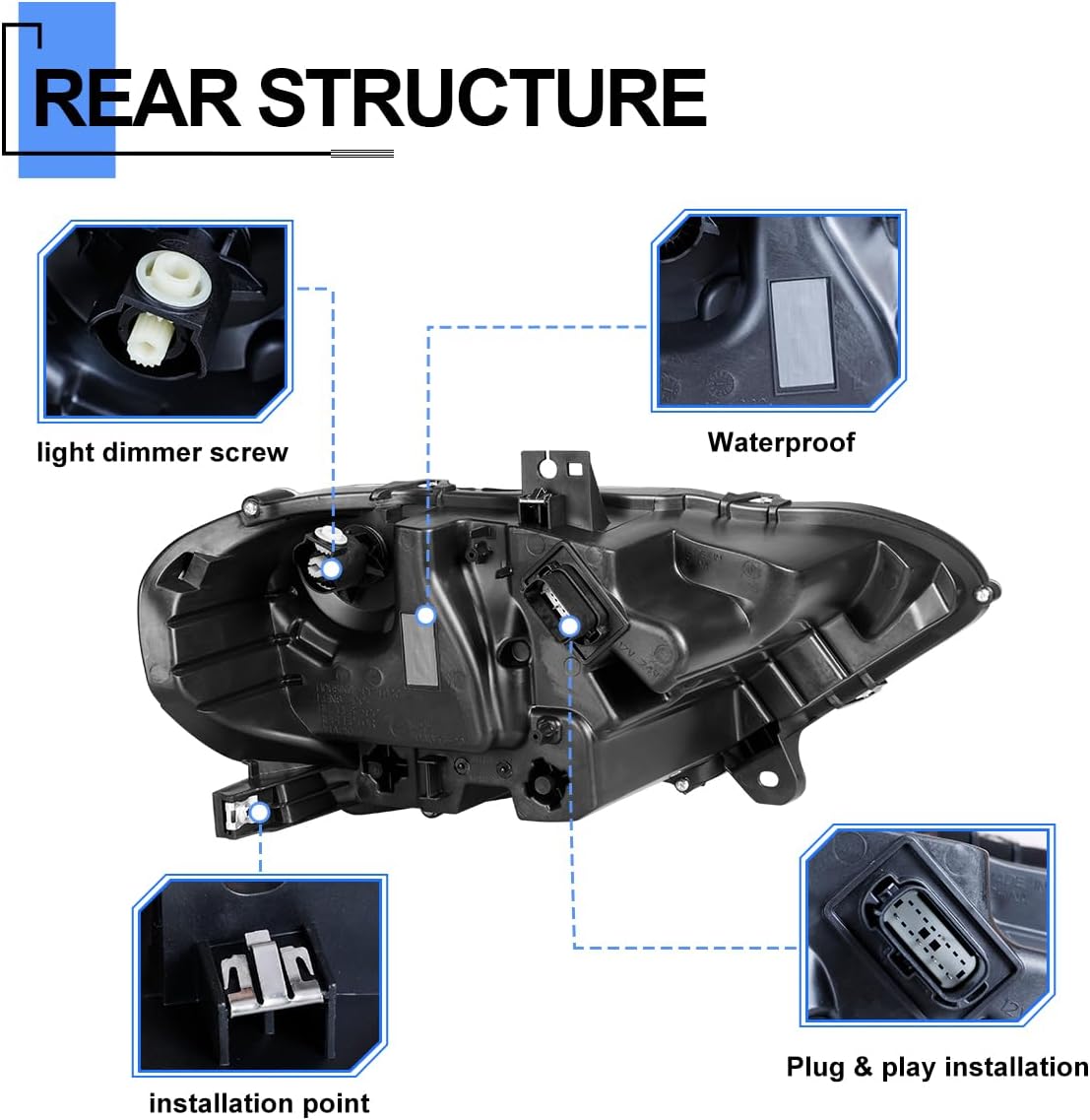 ROXX LED Headlight Fit for Ford Mustang 2018 2019 2020 2021 2022 2023, Full LED Projector DRL Headlights, Front Lamps Pair w/High Low Beam Reflector Passenger Driver Pair