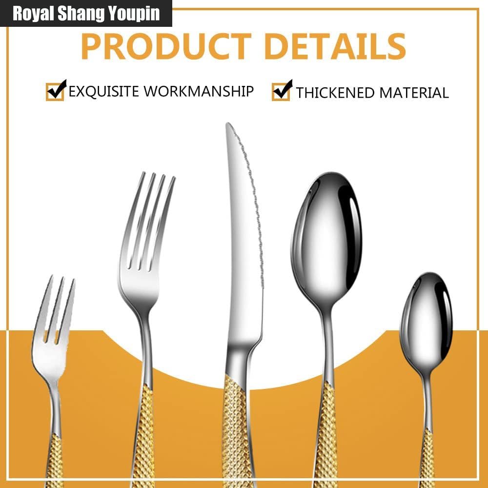 Stella Diamante Manico Cucina Acciaio Inossidabile Posate Stoviglie Posate Set Coltello Bistecca Forchetta Cucchiaio Cucchiaino (Oro rosa,20 pezzi)