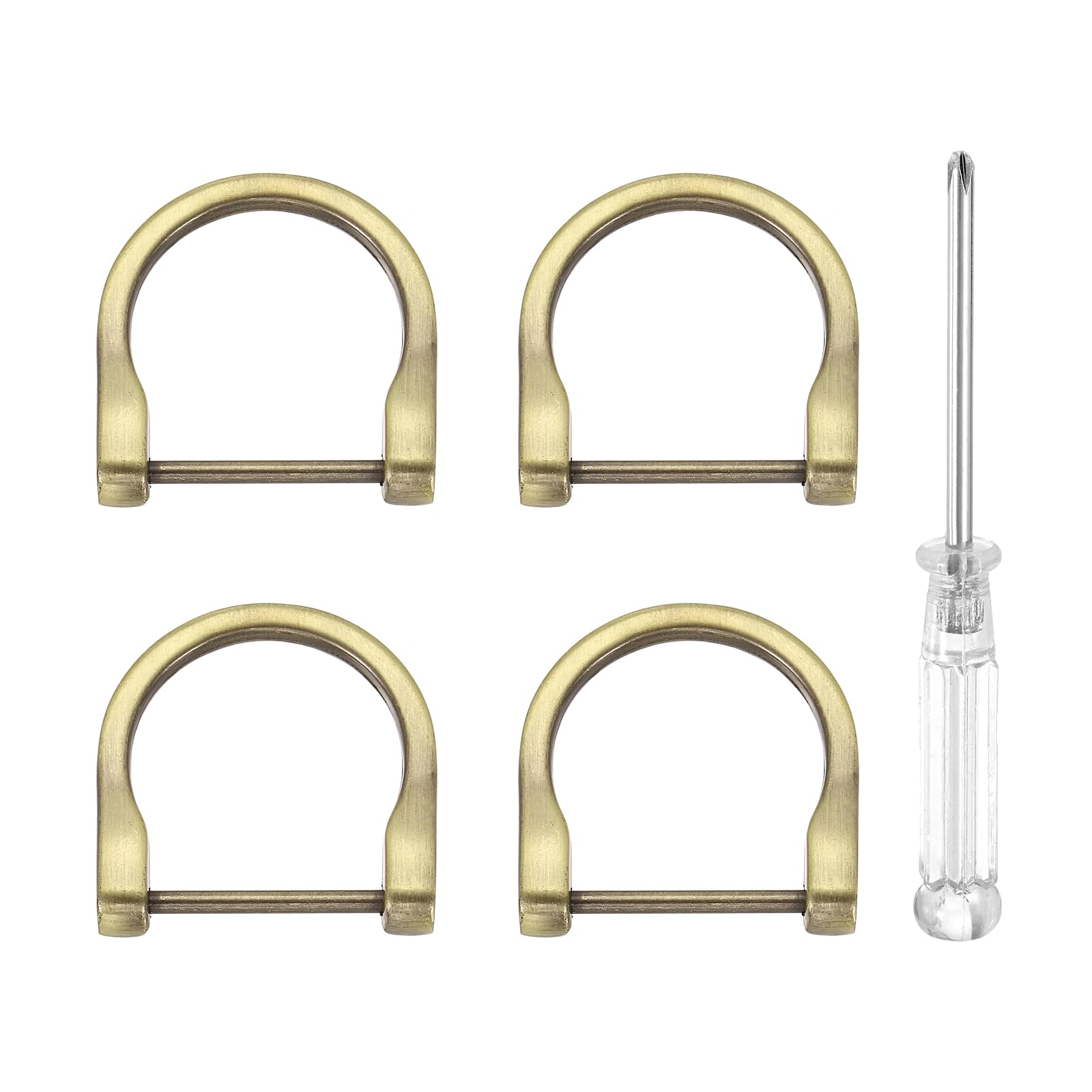 sourcing map 4pcs D-Rings Screw in Shackle 1" Metal Horseshoe U Shape Semicircle D Ring Purse Key Holder with Screwdriver for DIY Leather Craft Keychain Collar Accessories, Gold Black Brush