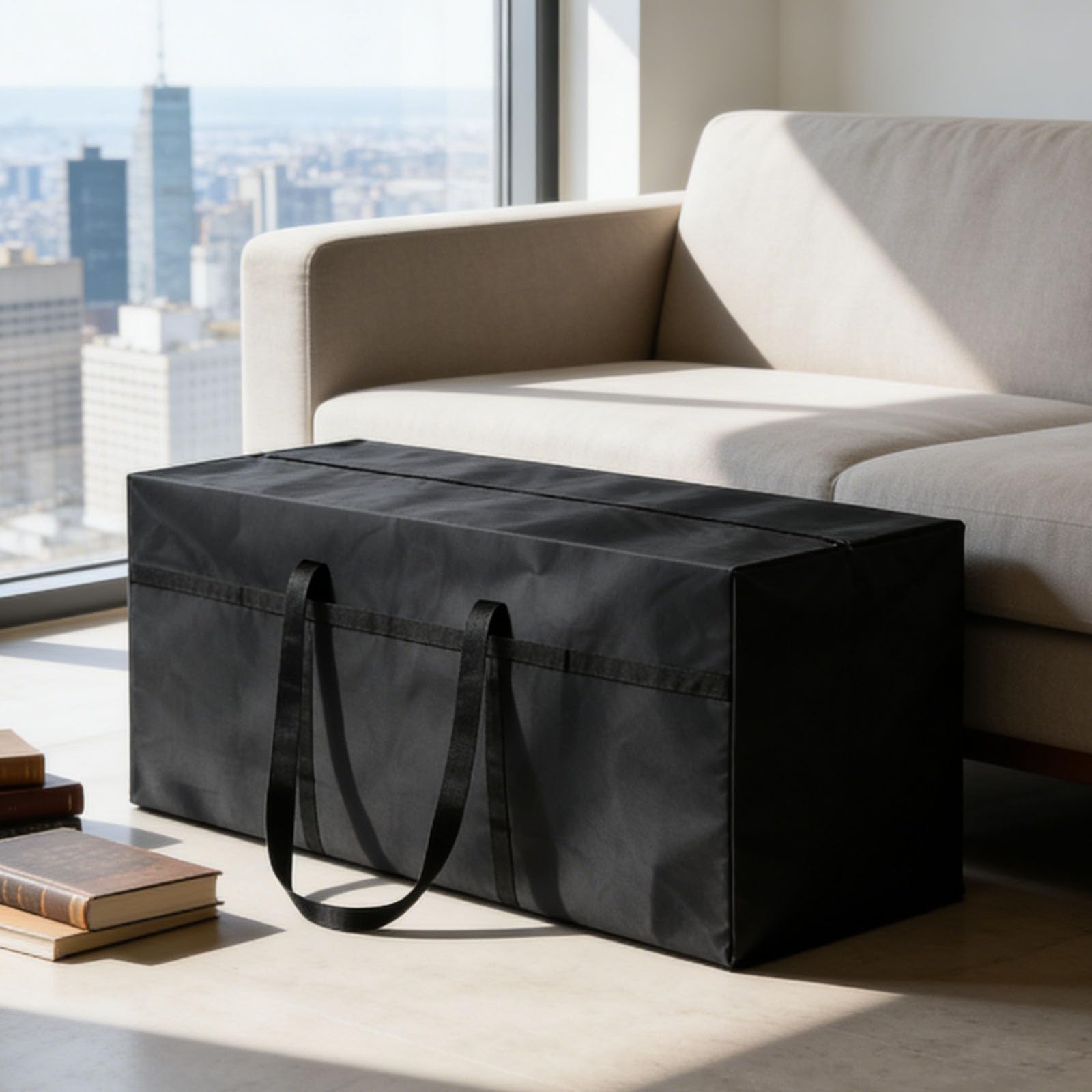 Sac de Rangement 110x60x35cm, Housse Coussin Exterieur, Imperméable Sac de Rangement pour Jardin, Terrasse, Meubles (Noir)
