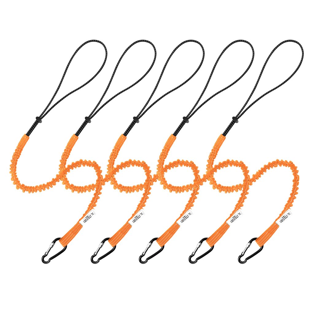 CYSKY 5 Pièce Cordon de Sécurité les Outils pour Travaux en Hauteur, Rétractable Lanière à Outils avec Mousqueton à écrou en Aluminium, Limite de Poids Maximum 13,6KG / 30LBS (Orange)