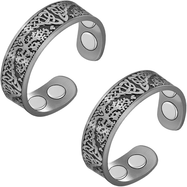 Vicmag 4X Strength Magnetic Copper Rings for Women with 3500 Gauss Magnets 100% Solid Pure Copper Adjustable with Jewelry Gift Box 2PCS (Silver Life Tree)