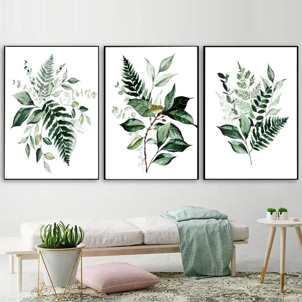 WBYZAC Wall Pictures-Abstract Green Botanical Leaves Wall Art Canvas Painting Modern Style Plant Leaf Posters Nordic Living Room Interior Picture Home Decoration-30 * 50cm*3PCS (No Frame)