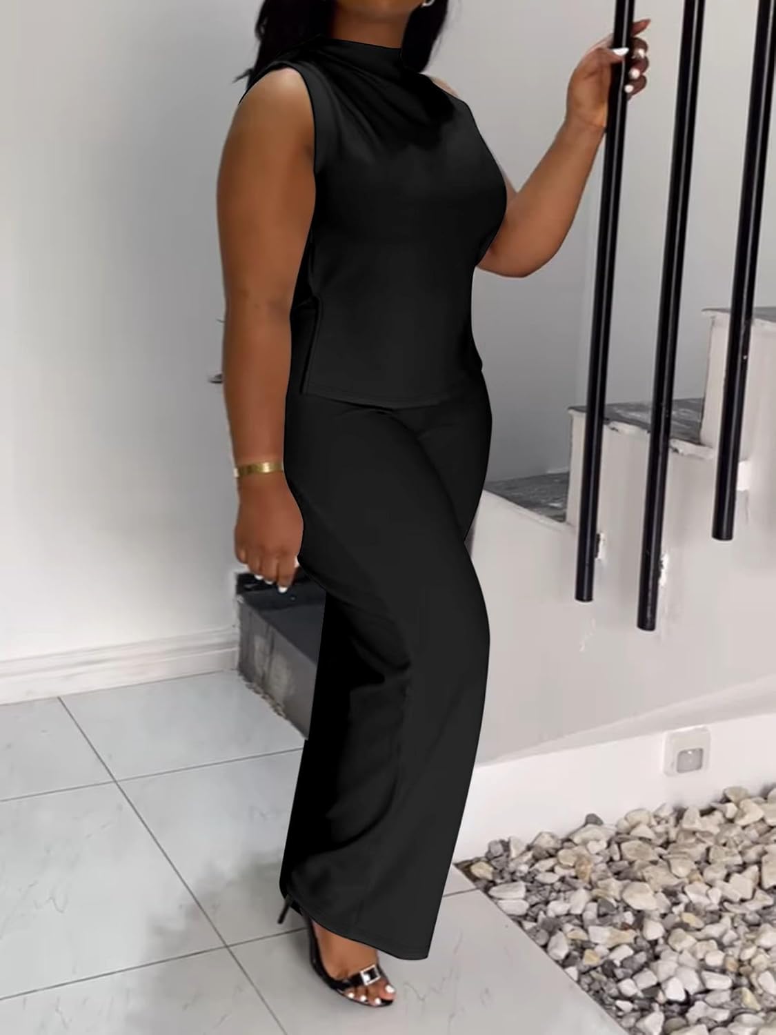 2 Piece Wide Leg Pants Set for Women Summer Casual Plus Size Sleeveless Shirt Long Pant Sets Sexy - Image 6