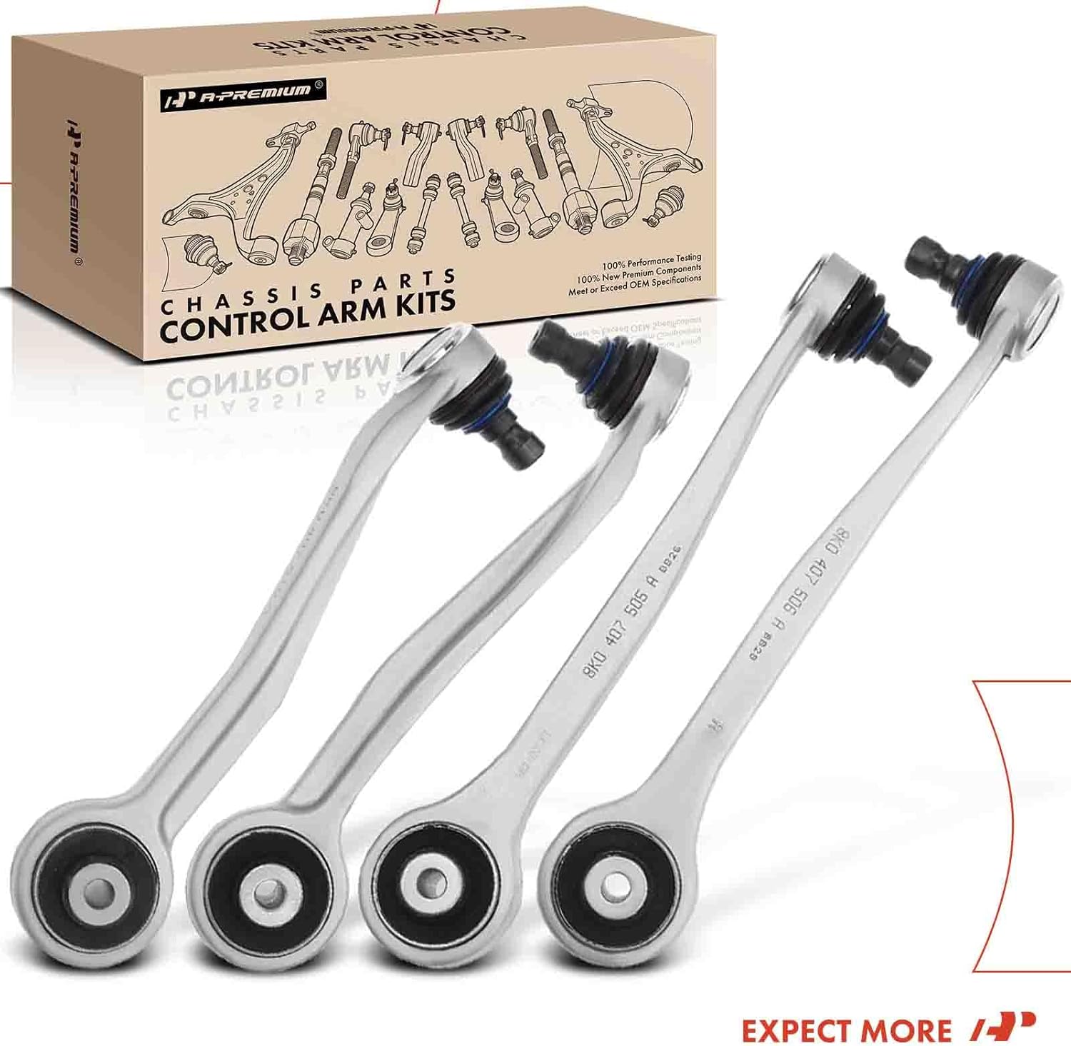 A-Premium Set of 4, Front Forward & Rearward Upper Control Arm Kit, with Ball Joint & Bushing, Compatible with Audi A4 (Quattro) 09-16, Q5 12-16, A5 Quattro/S5 08-16, S4 10-16, SQ5 14-16, RS5 13-15