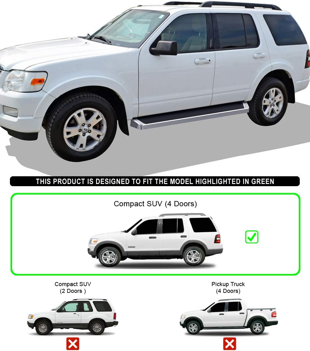HD Ridez Running Board 6" Silver Compatible with Ford Explorer Mercury Mountaineer 2006-2010 (Nerf Bar Side Steps Side Bars)