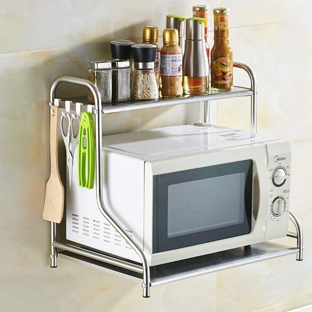 DFGHNBVC Wall-Mounted Microwave Rack Multifunctional Kitchen Storage Shelf Stainless Steel Spice Nizer For Microwave Oven 53Cm - Space-Saving Solution,A-53Cm