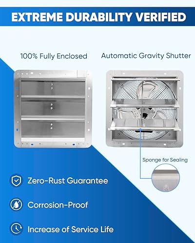 Miniatura 5 de KEN BROWN Ventilador de obturador de 14 pulgadas, alta velocidad 1520CFM, montado en la pared con cable de alimentación de 1.65m, para garajes,