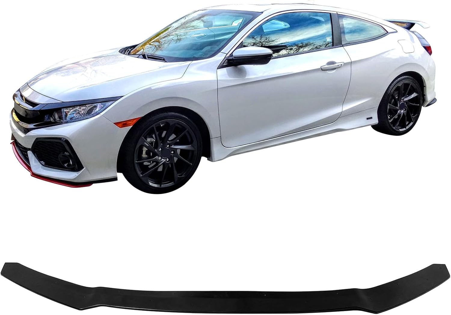IKON MOTORSPORTS Front Bumper Lip, Compatible with 2017-2021 Honda Civic Si & Hatchback, HFP Style Unpainted Black PU Polyurethane Air Dam Chin Spoiler Protector Splitter