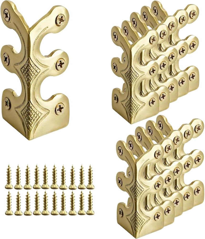 24 pcs Solid Brass Baseboard Corner Protectors, Skirting Board Corner Protectors, Vintage Metal Corner Protector Table Corner Edge Cover Safety Bracket with Screws (Bronze)