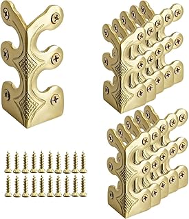 24 pcs Solid Brass Baseboard Corner Protectors, Skirting Board Corner Protectors, Vintage Metal Corner Protector Table Corner Edge Cover Safety Bracket with Screws (Golden)