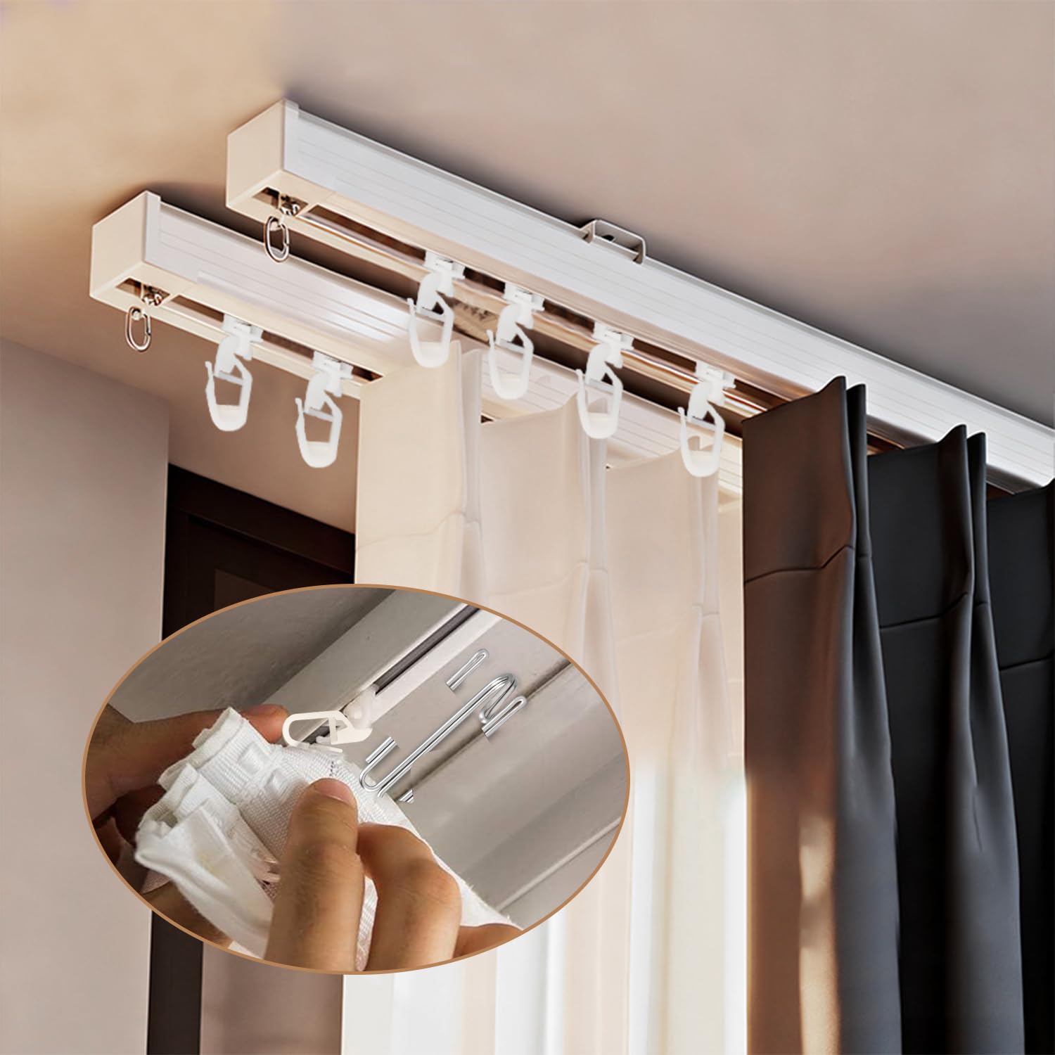 Set di 80 ganci per tende a 4 denti in acciaio inox, 40 ganci pieghevoli per tende, 40 ganci per tende, ganci per tende, accessori decorativi (5,8-7 mm)