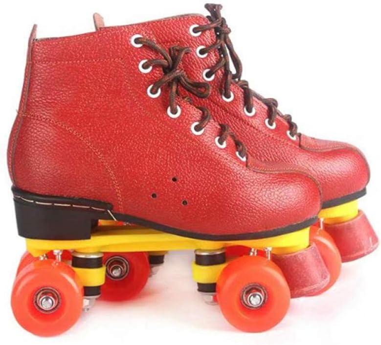 Quad Roller Skate Women's Double Row Roller Skates for Beginners and Ice Rinks with Brakes Unisex/Red/US8