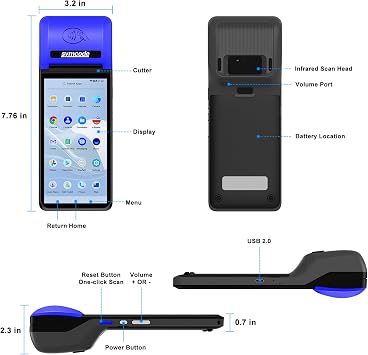 symcode POS PDA Mobile POS Machine Terminal Thermal Receipt Printer 5.99 High Resolution and Clear Touch Screen Handheld PDA Printer Android 8.1 OS Built-in Google Play and NFC
