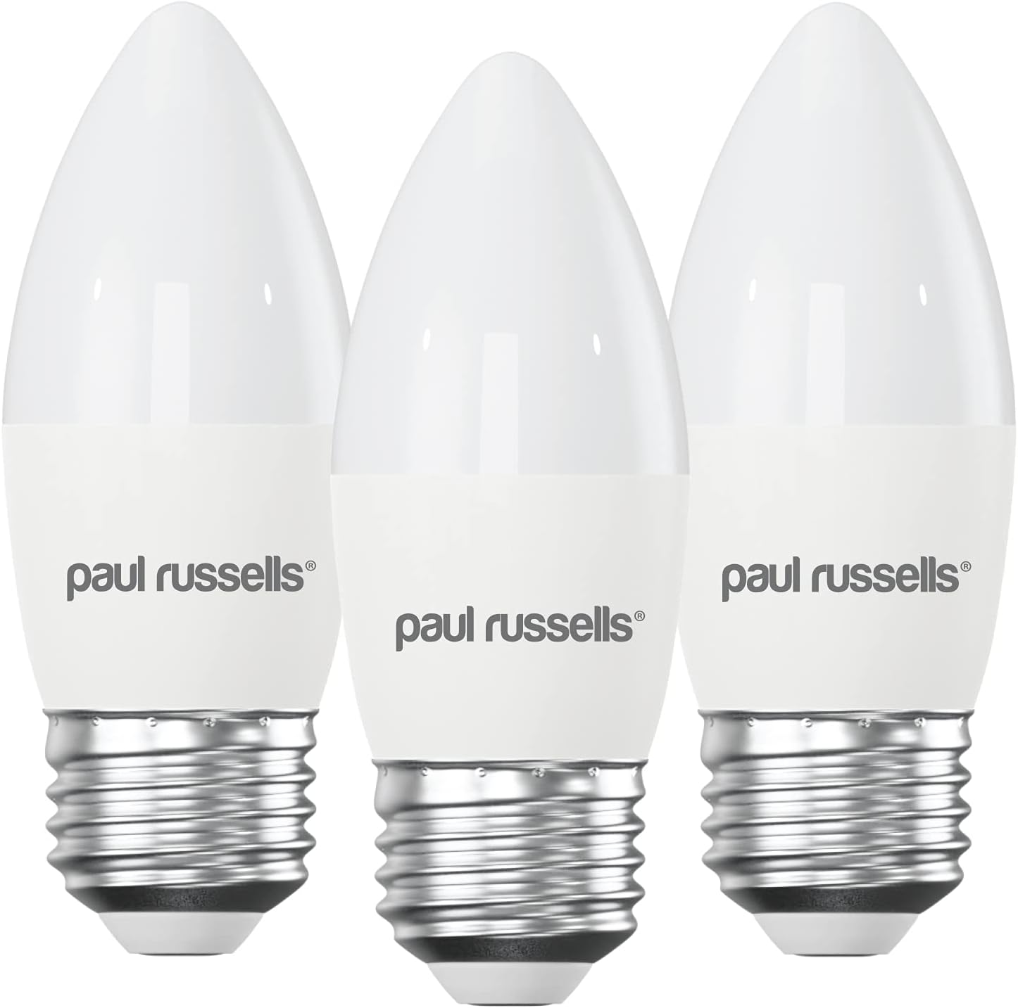 paul russells LED Light Edison Screw E27, 60watt Equivalent, 6.5W 806LM LED Bulbs, 6500K Bright Daylight, Frosted C35 ES Candle Energy Saving Non-Dimmable Chandelier Lightbulbs, 3 Pack
