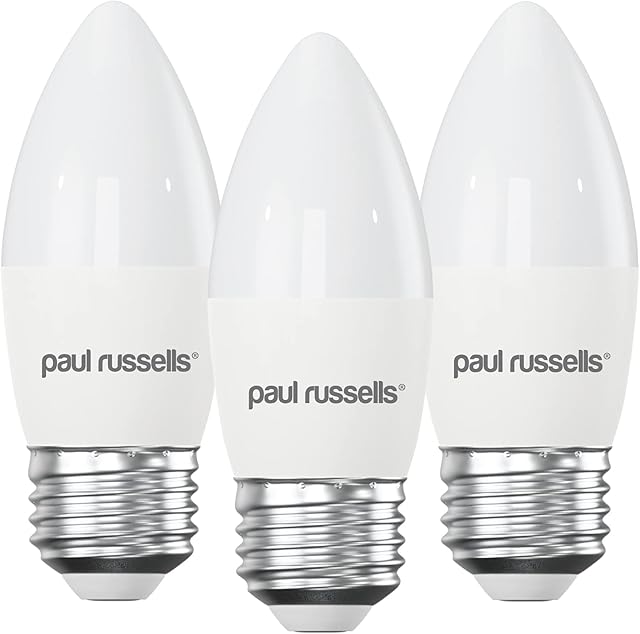 paul russells LED Candle Light Edison Screw E27, 40w Equivalent Bulbs, 5.5W 470LM LED Bulbs, 6500K Daylight Lamps, Classic Frosted C37 ES, Energy Saving Chandelier Lamp Bulbs, Pack of 3