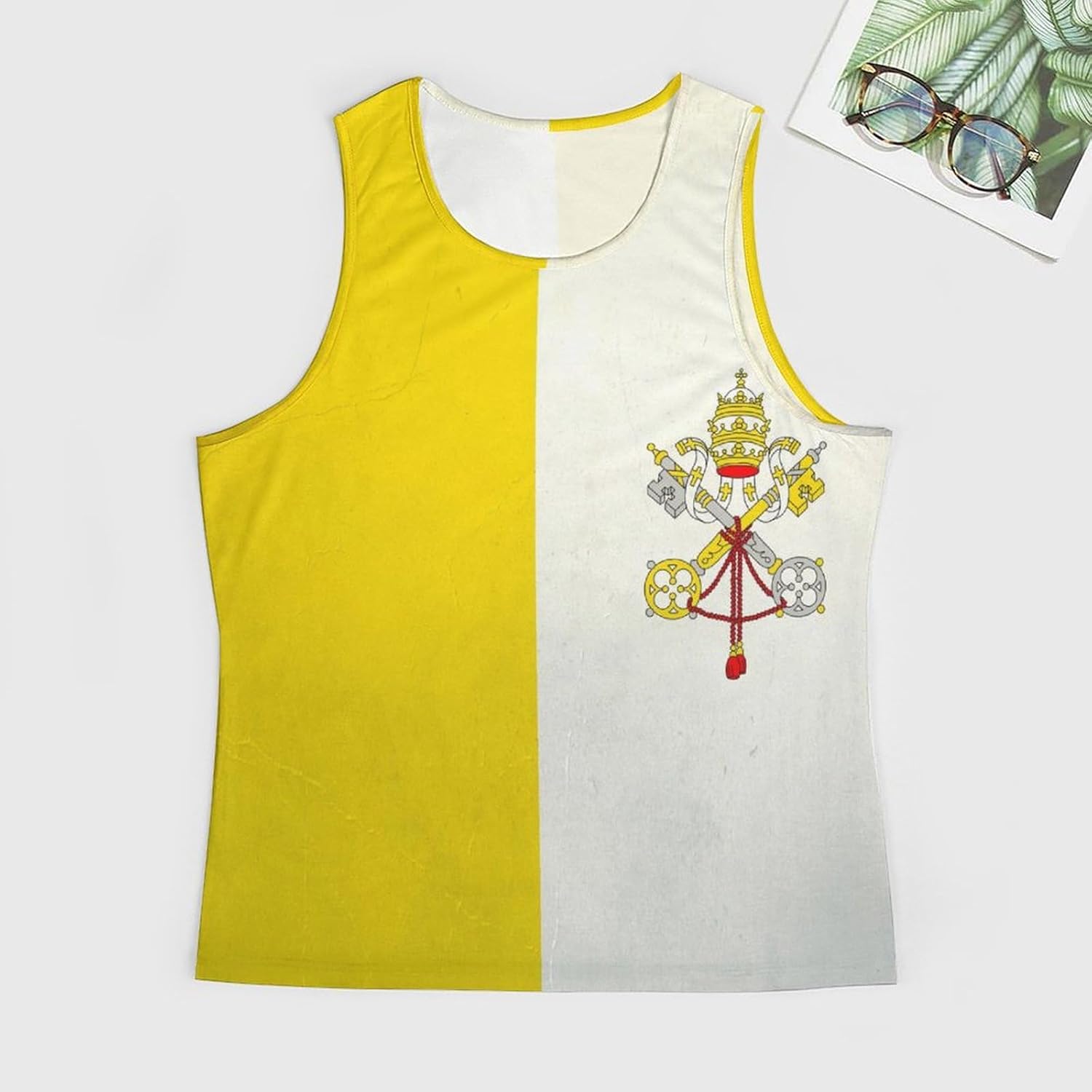 Grunge Flag of The Vatican City Men's Activewear Tank Tops Gym Sleeveless Muscle T Shirts Workout Tees Vest