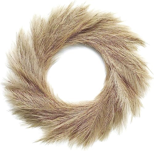 Lozidecor Faux Pampas Grass Wreath, 27" Large Boho Wreath For Wall Decor | Premium Artificial Pampas Wreath Fall Decor | Interior & Exterior Silk Boho Style Modern Wreath Decoration (Taupe Gray) #TOP2