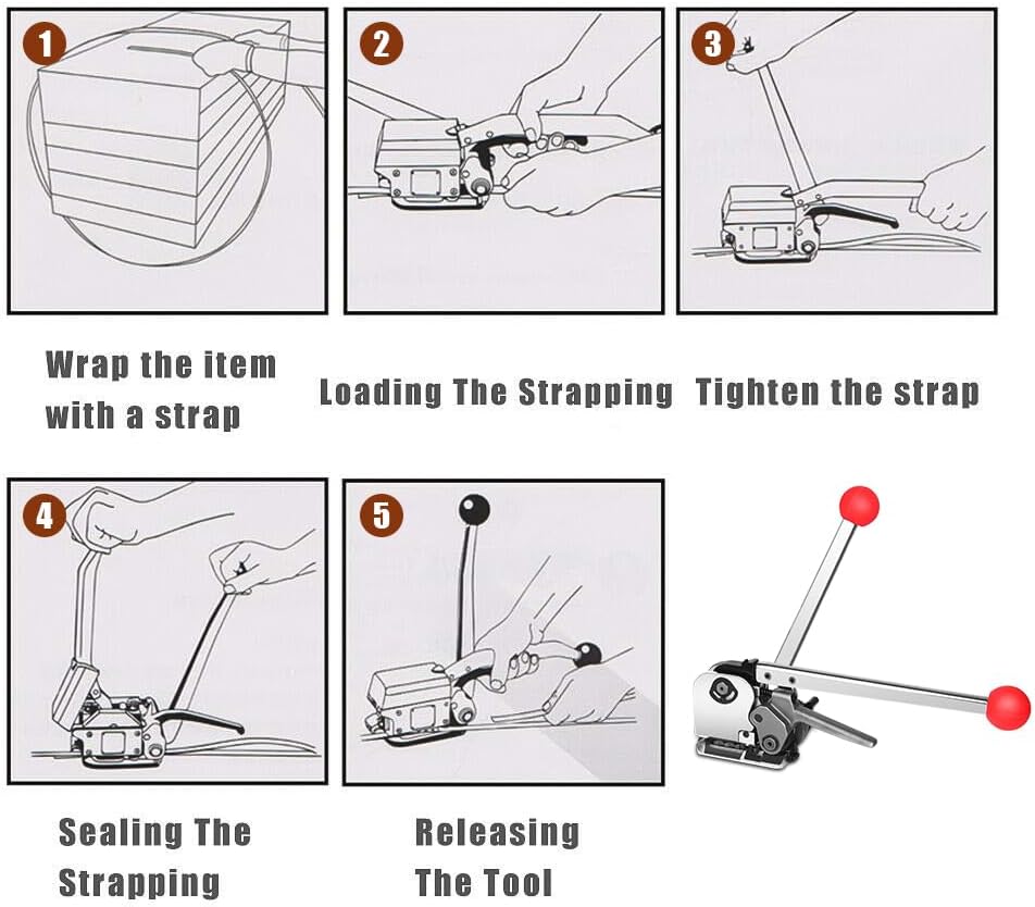 Steel Banding Strapping Kit, Stainless Manual Packaging Banding Strapping Machine,Metal Free Buckle Banding Tool Packing for Width 1/2" 5/8" 3/4" Sealless Combination Tools