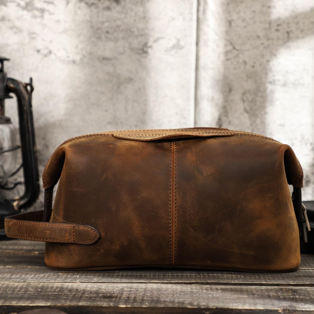 Kulturbeutel for Männer, wasserdichter Reise-Kulturbeutel aus Leder, Organizer, perfekt for die Rasur, Pflege, Dopp-Kit und den Geschäftsurlaub im Haushalt, Kosmetiktasche mit tragbarem Griff