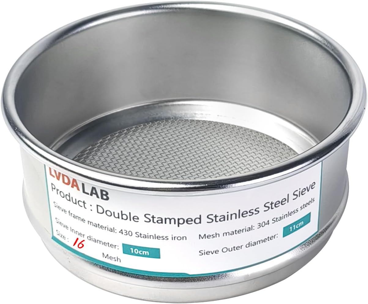 304 Stainless Steel Mesh Lab Sieve, 16 Mesh(1.18mm) Aperture Test Sieve, 4inch(10cm) Economy Standard Analysis Sample Test Sieves for Industrial Laboratory Homes