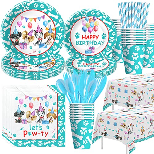 Apowbls Dog Birthday Party Supplies - Dog Party Decorations Tableware, Paw Print Plate, Cup, Napkin, Tablecloth, Cutlery, Straw, Puppy Dog Theme Plates And Napkins Party Supplies For Kids | Serve 24 #TOP20