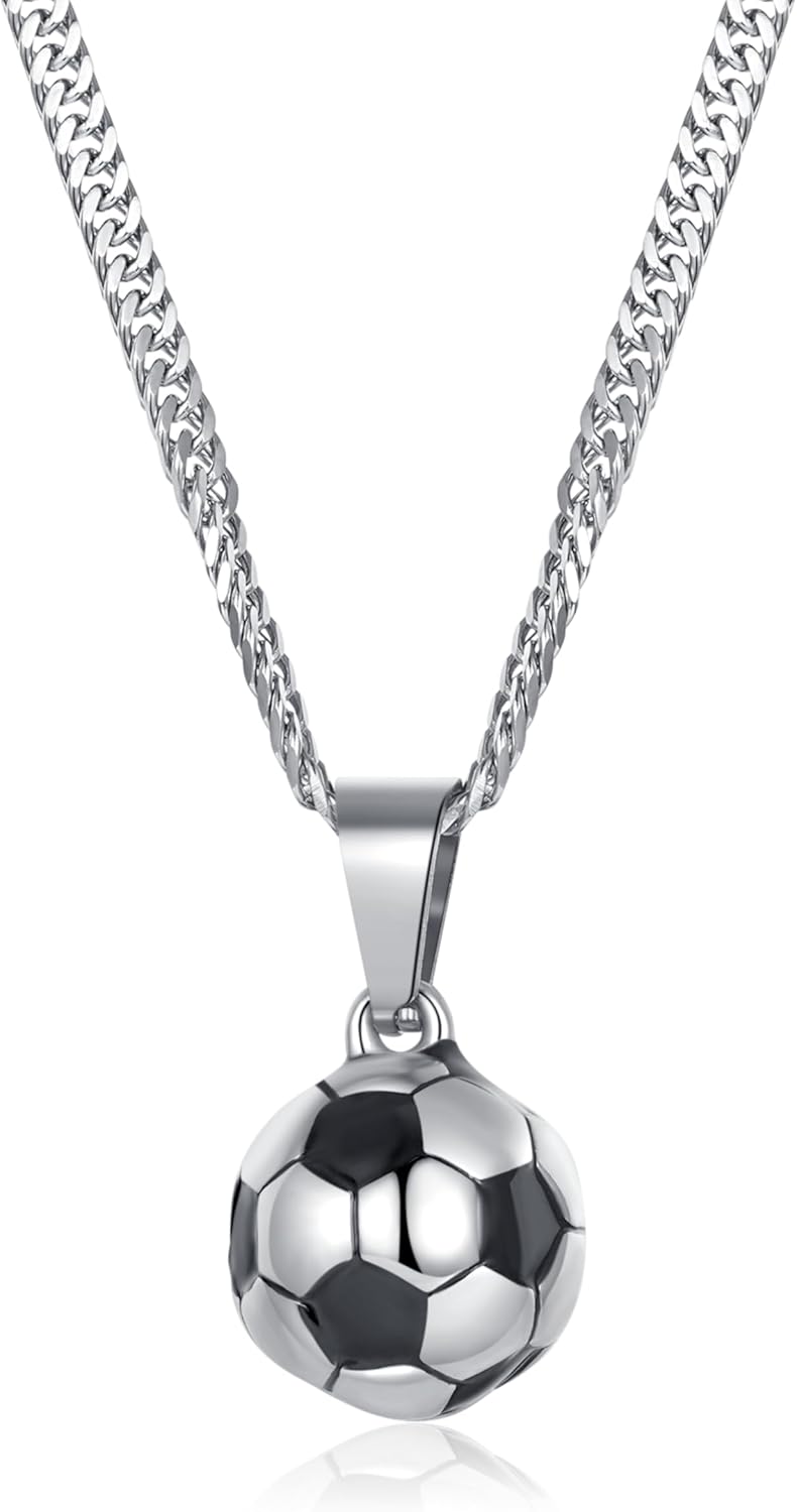 Cross Necklace for Men Stainless Steel Baseball Football Cross Charm Soccer Pendant Necklace for Men Christian Religious Jewelry Sports Accessories Easter Graduation Gift for Boyfriend