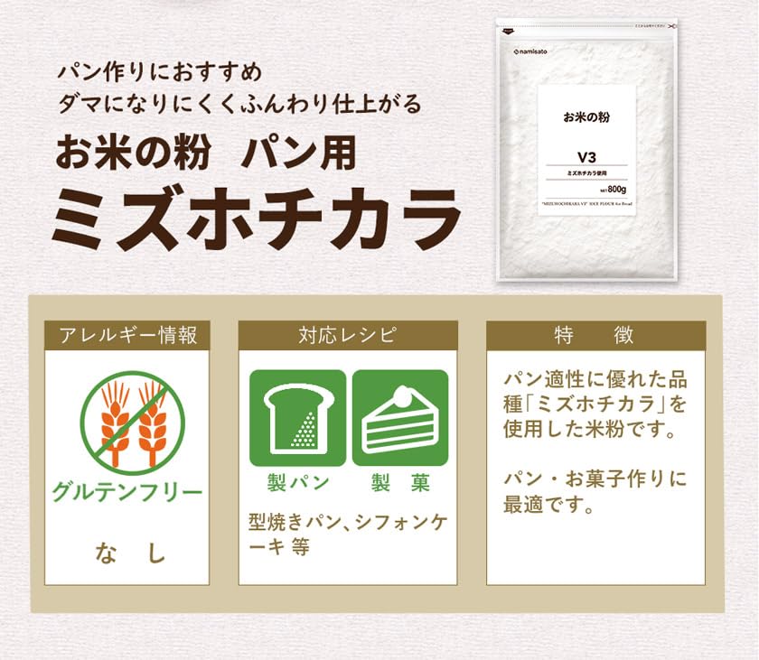 Amazon.co.jp: 波里 ミズホチカラ お米の粉 パン用 薄力粉 800g 国産