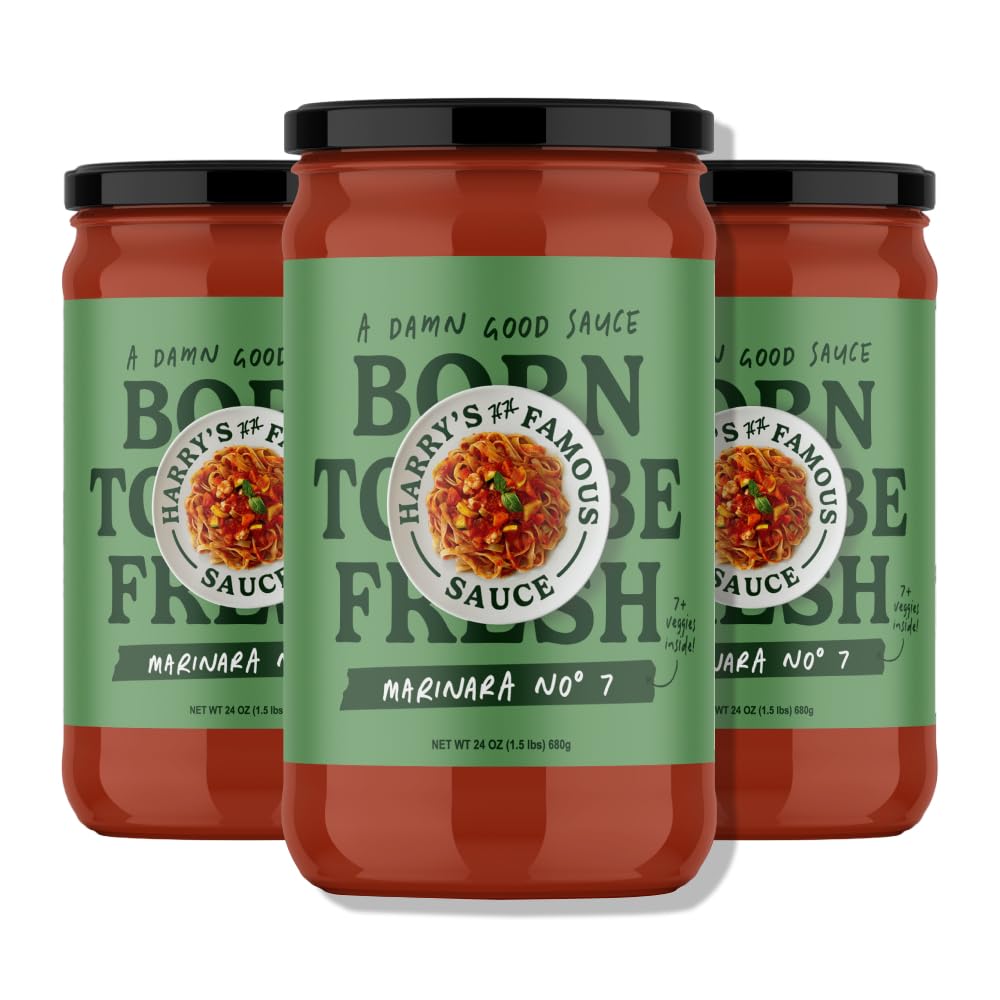 Harry's Famous Sauce Marinara No 7, 3-Pack, 24oz, Pasta Sauce, Gluten-Free, Plant-Based, Keto-Friendly, No Sugar Added, US-Grown Tomatoes