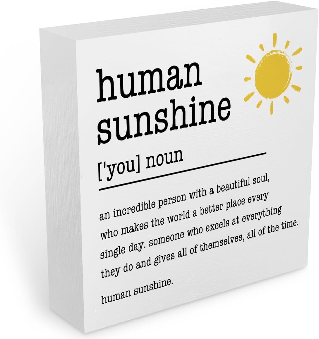 Sunshine Gifts Inspirational Office Supplies Human Sunshine Gift Decor White Wooden Box Sign Motivational Appreciation Gifts for Teacher Coworker Doctor Cubicle Accessories Home Table Decorations