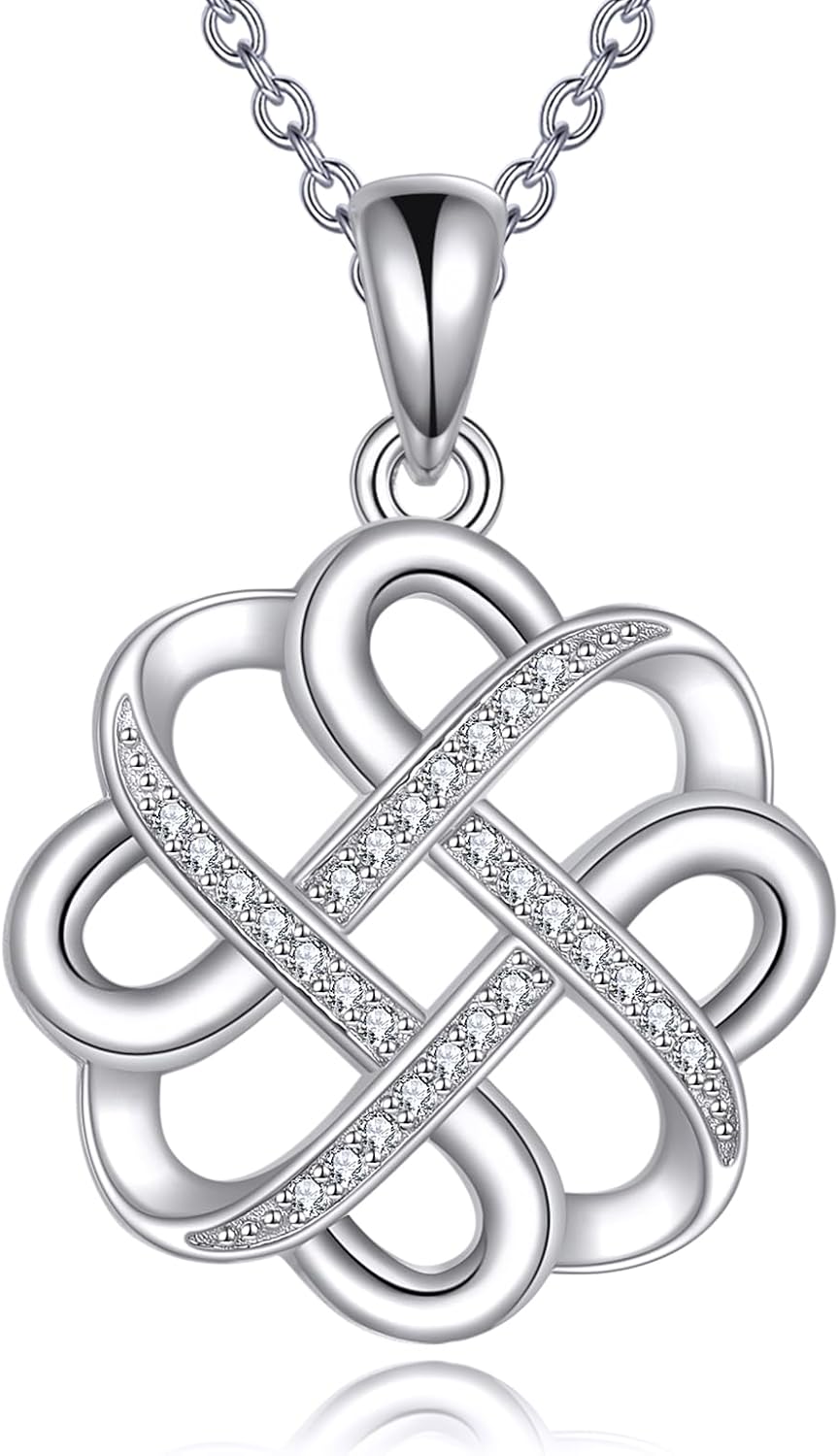 KZX Celtic Knot Necklace 925 Sterling Silver Round Celtic Pendant Luck Irish Jewelry Gifts for Women