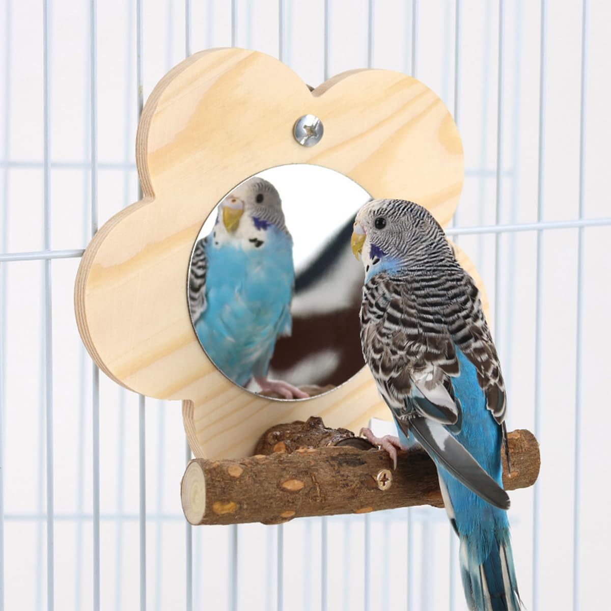 Natural Wooden Parrot Perch, with Interactive Bird Mirror, Budgie Toy Fun Cage Accessory for Parrot Parakeet Lovebird Cockatiels Finch Canaries-image-21