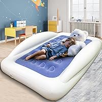 Vista 2 de Cama de viaje inflable para niños Fahuac, juego de colchón de aire para niños pequeños, cama hinchable portátil con barandillas y bomba eléctrica