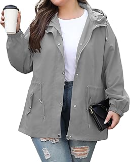 Bloggerlove XL-5XL Women Plus Size Rain Jacket Lightweight Raincoat with Hood Waterproof Outdoor Windbreaker Global Recycled Standard Global Recycled Standard Global Recycled Standard