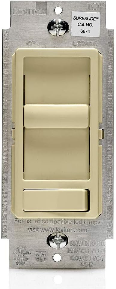 SureSlide Dimmer Switch for Dimmable LED, Halogen and Incandescent Bulbs, 6674-P0I, Ivory