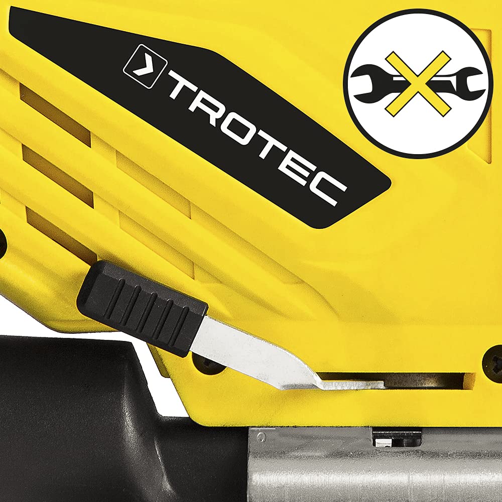 TROTEC Seghetto alternativo PJSS 13 – 230 V – 850 Watt, profondità di taglio legno 80 mm, alluminio 12 mm, metallo 8 mm, luce da lavoro a LED, gradini pendolari 3, angolo di taglio (0°/15°/30°/45°),