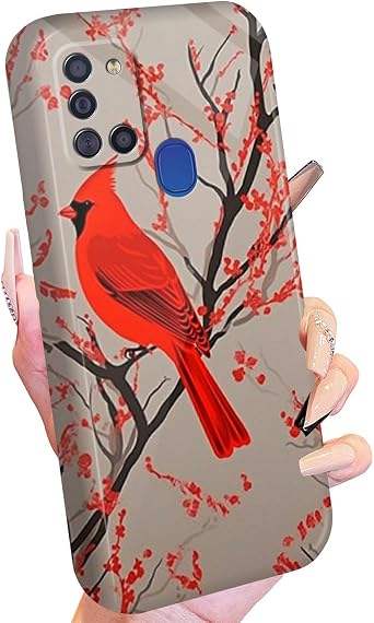 for Samsung Galaxy A21S Phone Case for Girls Women Slim Lightweight Red Cardinal Birds Design Full-Body Rugged Hard PC Drop Shockproof Anti-Scratch Protective Cover for Samsung A21S 6.5" 2020