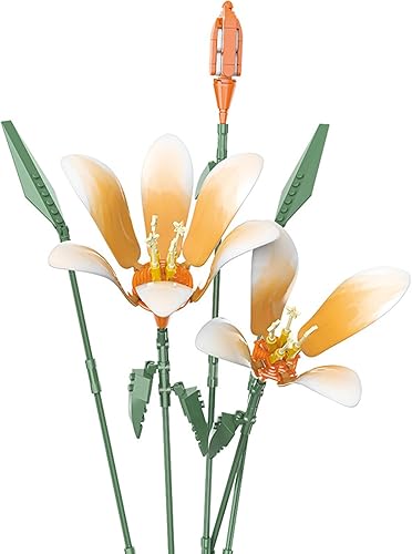 Kit de construcción de flores de lirio para adultos, juego de bloques de construcción de ramo de flores, flores artificiales, mini ladrillos de