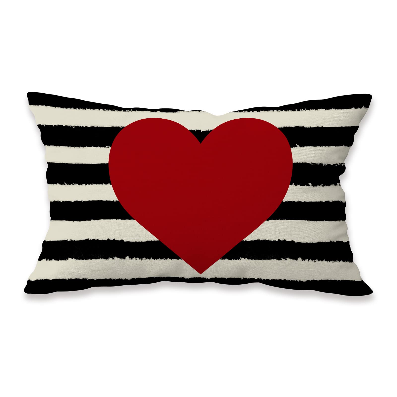 JbralidValentines Day Pillow Covers 12x20 Love Heart Black Strips Holiday Valentine's Day Mother's Day Linen Throw Pillow Case Cushion Cover for Sofa Chair Home Decoration