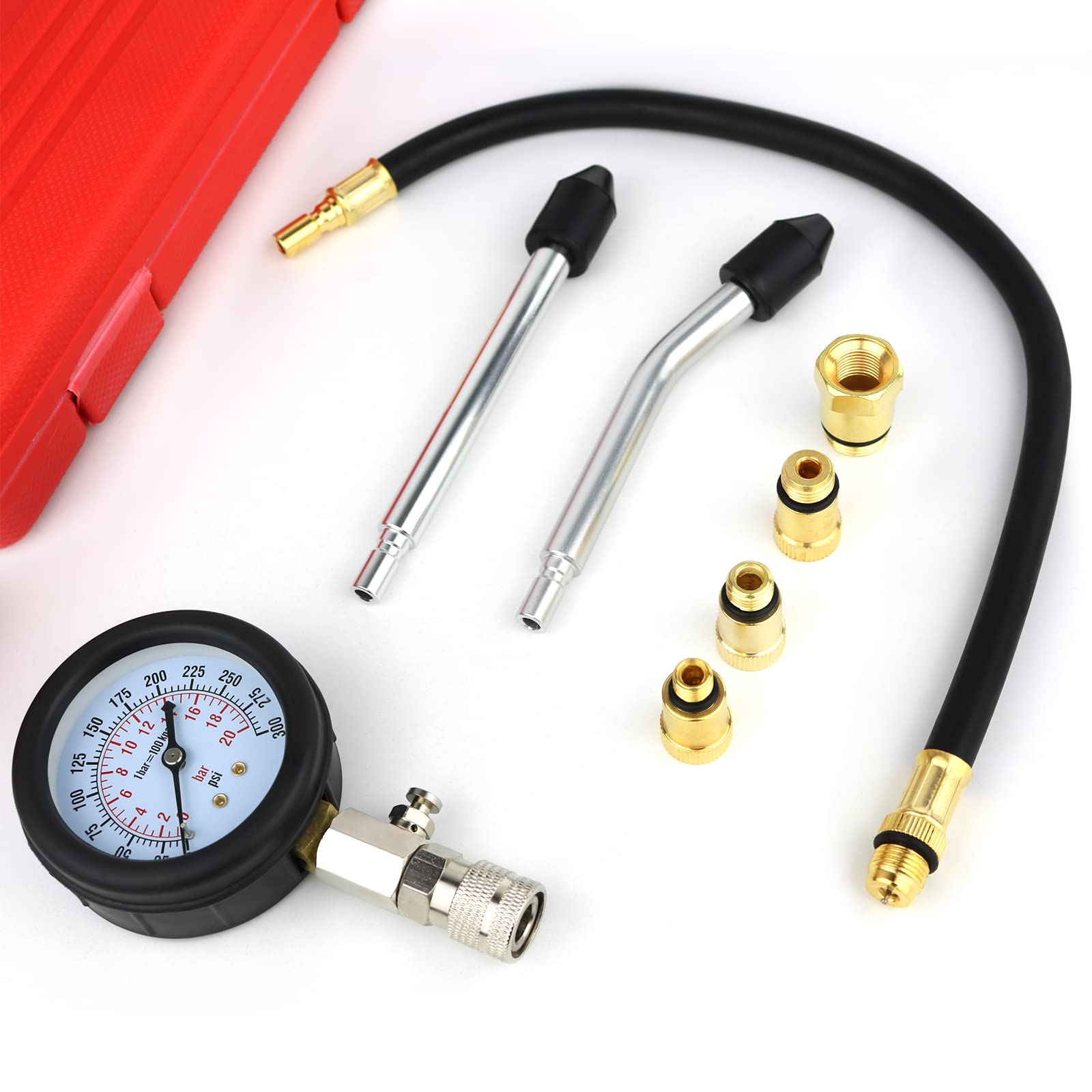 Tester di Compressione, Manometri, Dispositivo Motore a benzina 0-20 Bar o 0-300 PSI, Gas Cilindro Kit per Auto,Moto
