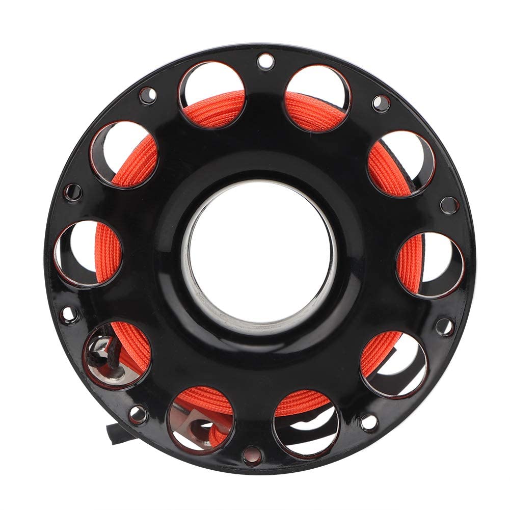 Carrete de Dedo de Buceo, 30 M, Carrete de Dedo de Buceo de Plástico Duradero, Accesorios Subacuáticos, 4 Colores(Rueda Negra)