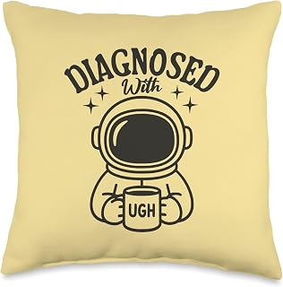 Diagnosed With UGH Funny Astronaut Mental Health Coffee Throw Pillow