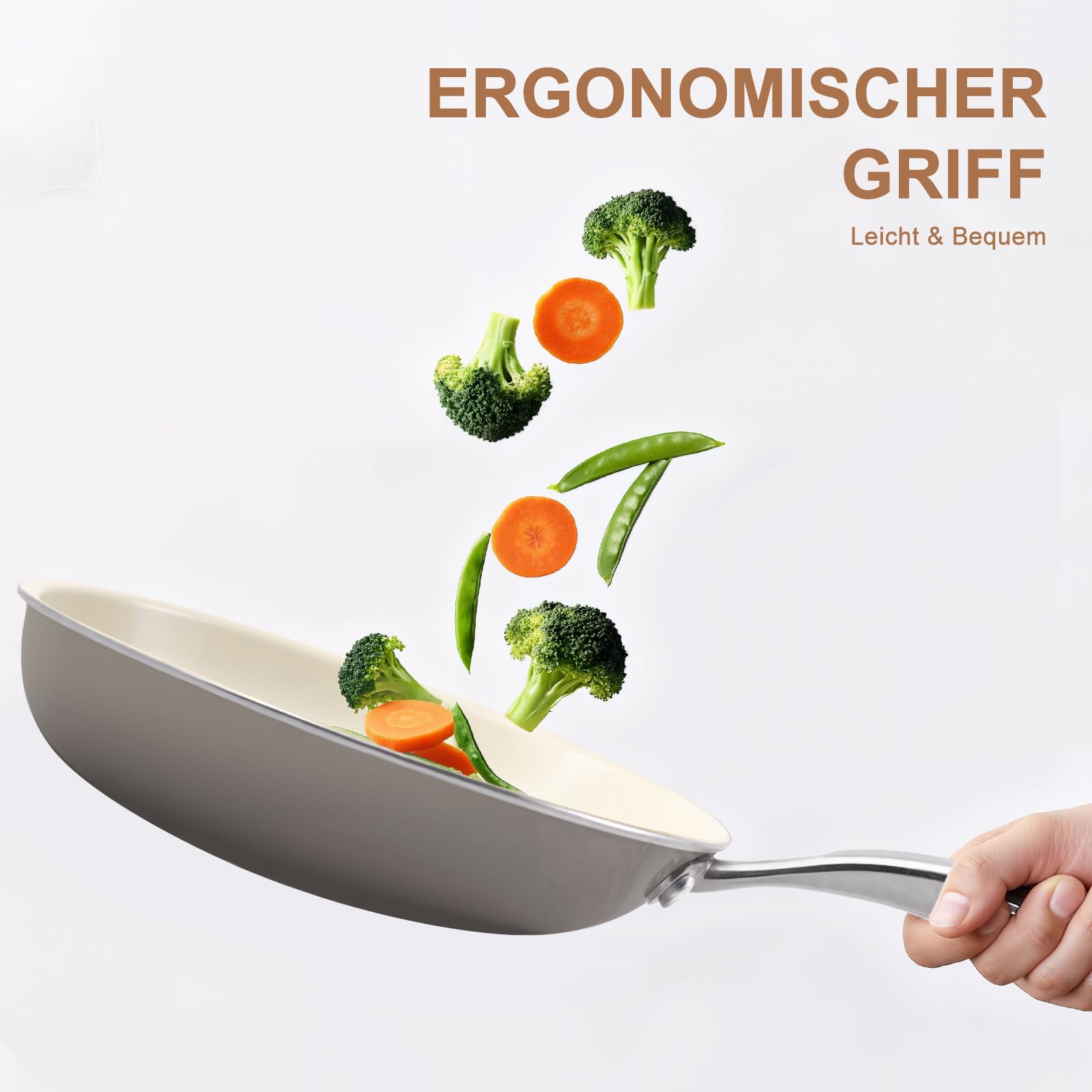 Antihaft Bratpfanne Keramik-beschichtet (23cm+27cm) | Aluminium-Kochgeschirr | mit Edelstahlgriff | PFAS-frei | ungiftig | backofengeeignet | induktionsgeeignet